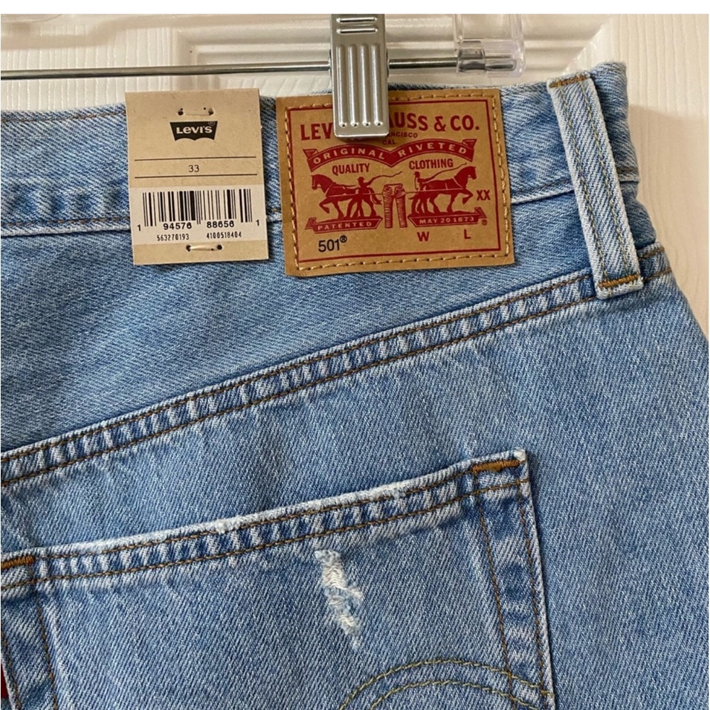 NWT! Levi's Premium 501® High Rise Button Fly Cotton Distressed Shorts Size 33” - Picture 8 of 16